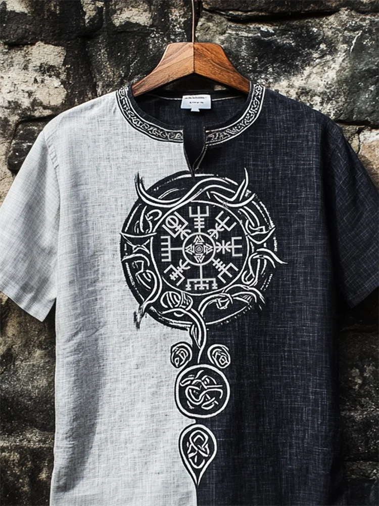 Men's Viking Vegvisir Celtic Contrast Color Linen Shirt
