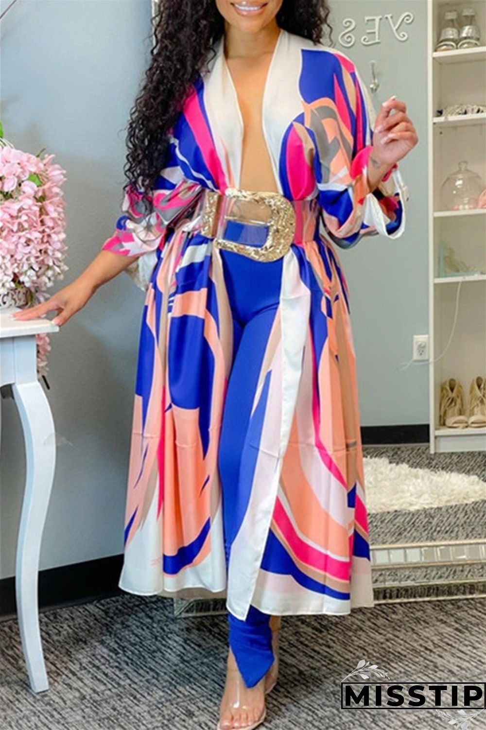 Blue Fashion Casual Print Cardigan Outerwear