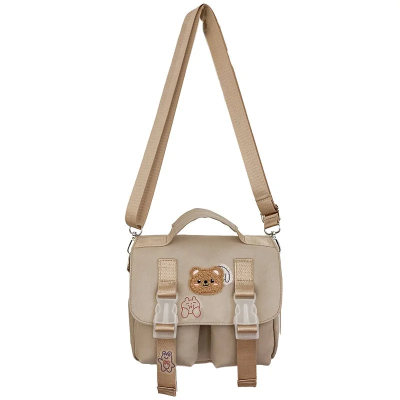 Women Shoulder Bag 2021 Kawaii Purse and Handbag Cute Girl Shopper Wallet Fashion Casual Bear Applique Mini Oxford Crossbody Bag