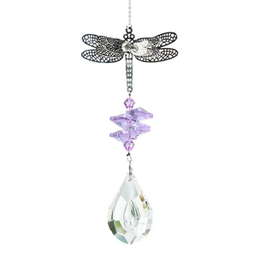 DIY Dragonfly Window Hanging Crystal Garland Suncatcher Pendant (Purple)