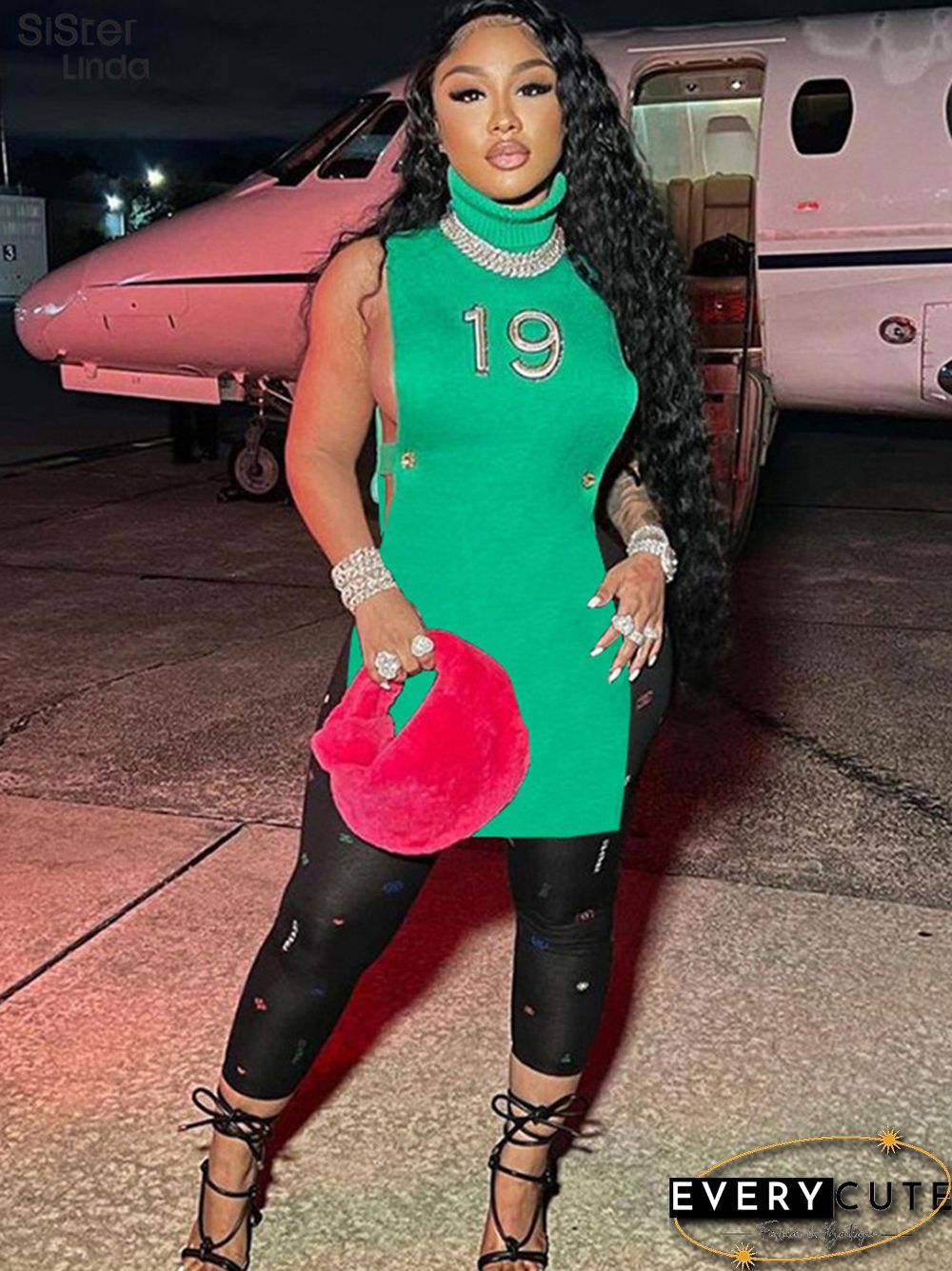 Casual Letter Embroidery Y2K Tank Top Women Sleeveless Knit Turtleneck Side Hollow Wild Slim Stretch Trend Vest