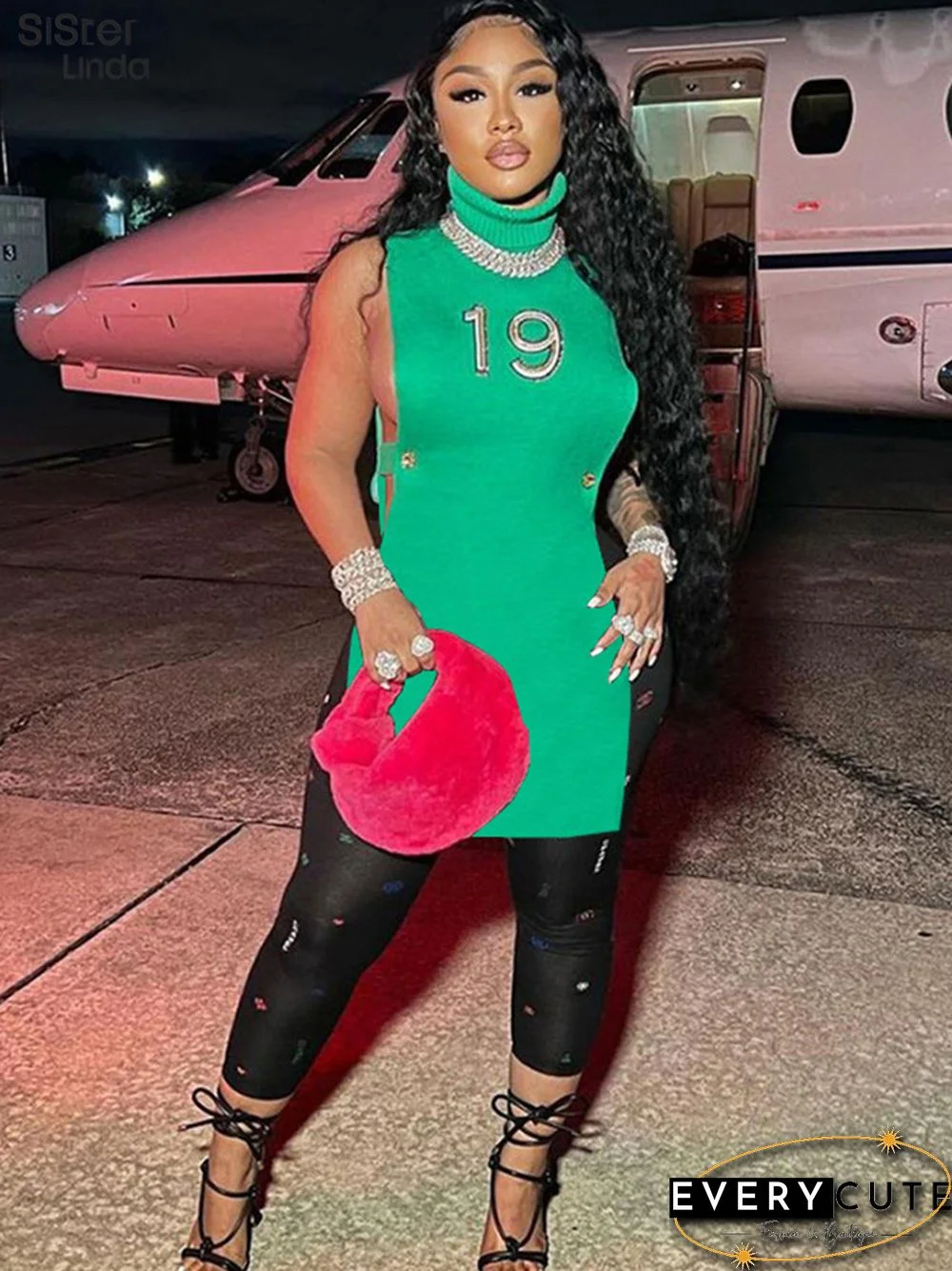 Casual Letter Embroidery Y2K Tank Top Women Sleeveless Knit Turtleneck Side Hollow Wild Slim Stretch Trend Vest