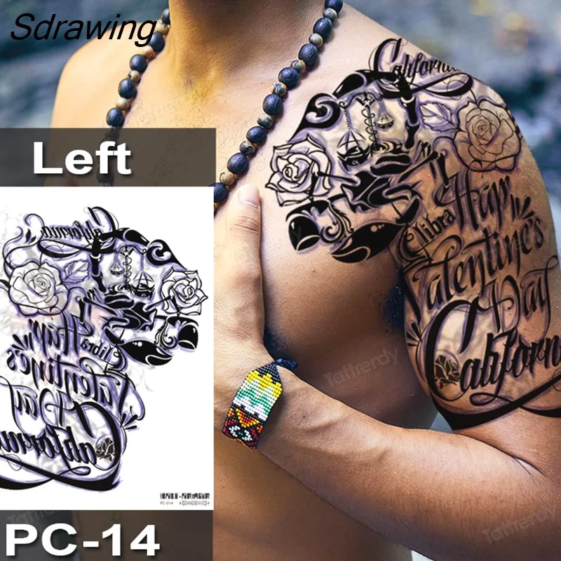 Sdrawing Fox Totem Dragon Waterproof Temporary Tattoos Body Art Arm Shoulder Chest Tattoo Sticker Black Tatouage Men Adult Large