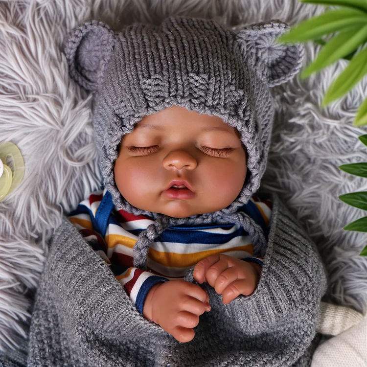 Babeside Sleeping Reborn Baby Demi 17" African American Infant Boy Best Gift for Kids