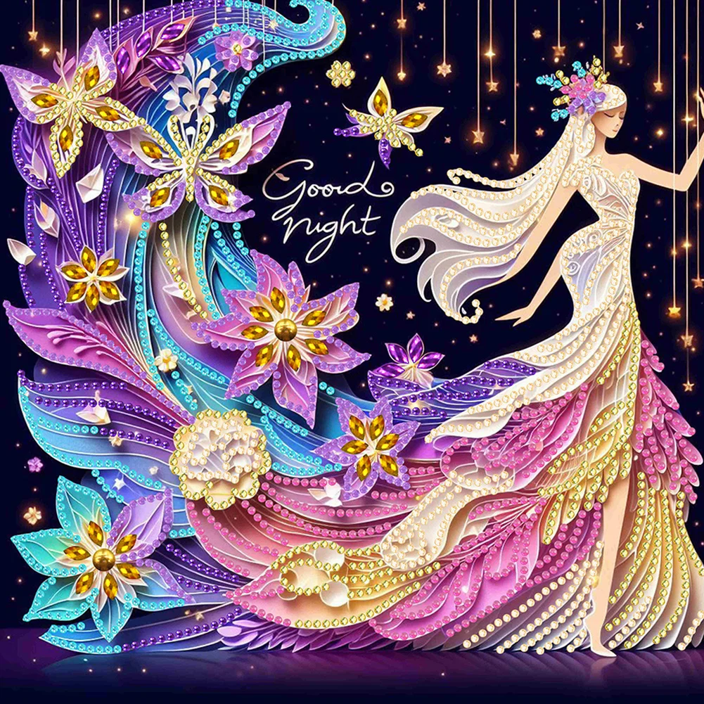 4pcs/Set Diamond Painting - Partial Special Shaped Drill - Elf Girl(Canvas|30*30cm)