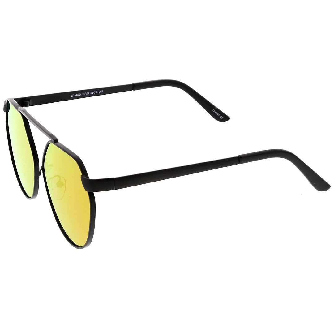 Oversize Geometric Metal Aviator glasses With Mirrored Flat Lens 60mm