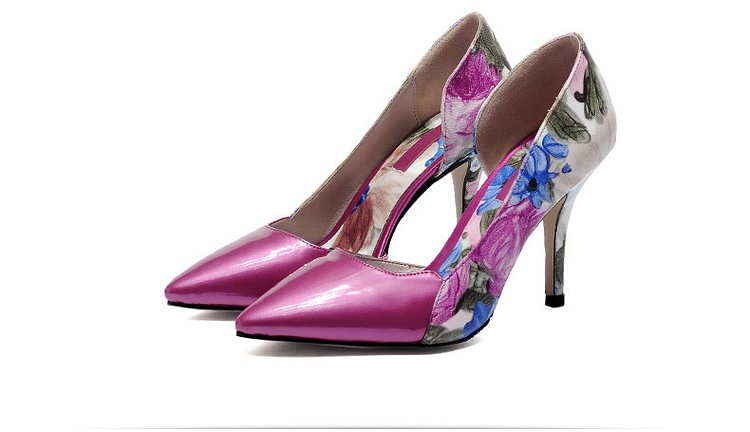 Orchid Floral Heels Pointy Toe Stiletto Heel D'orsay Pumps |FSJ Shoes