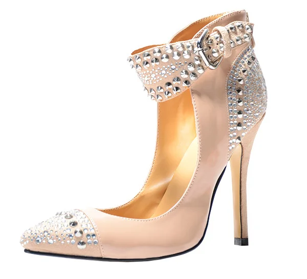 Blush Heels Patent Leather and Suede Studs Shoes Pointy Toe Pumps |FSJ Shoes