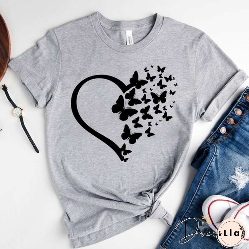 New Butterfly Print T Shirt Women Men Short Sleeve Tops Tees Summer Fashion Loose Casual T-Shirt