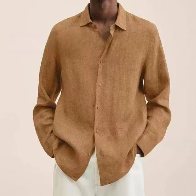Men's Casual Long Sleeve Cotton Linen Shirt-inspireuse
