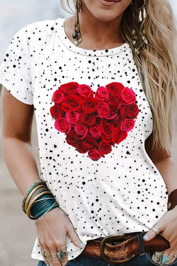 Roses Heart Print Women's T-shirt