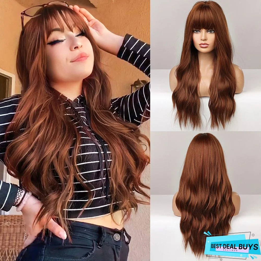 Air Bangs Long Curly Hair High Temperature Silk European Wig Female Full Headgear