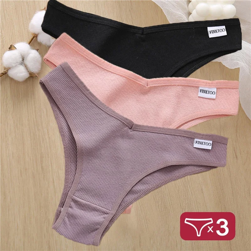 3PCS/Set Cotton Panties Lingerie Women Underwear Sexy Briefs Female Underpants Pantys Thong Panties Bikini Solid Color Tangas