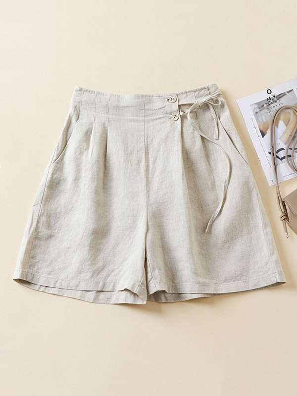 Solid Color Elasticity Loose Shorts Bottoms LINEN-M