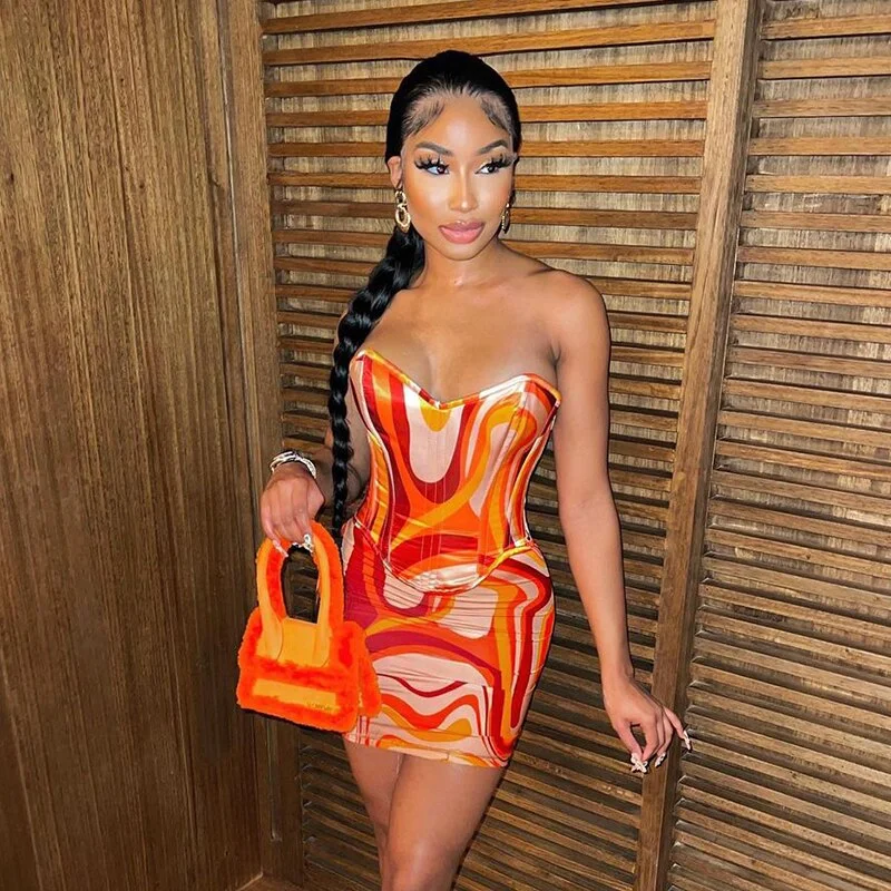 BIIKPIIK Aesthetic Printed Two Piece Women Skirts Sets Beach Vacation Sexy Vest Tops + Bodycon Mini Skirts All-match Streetwear