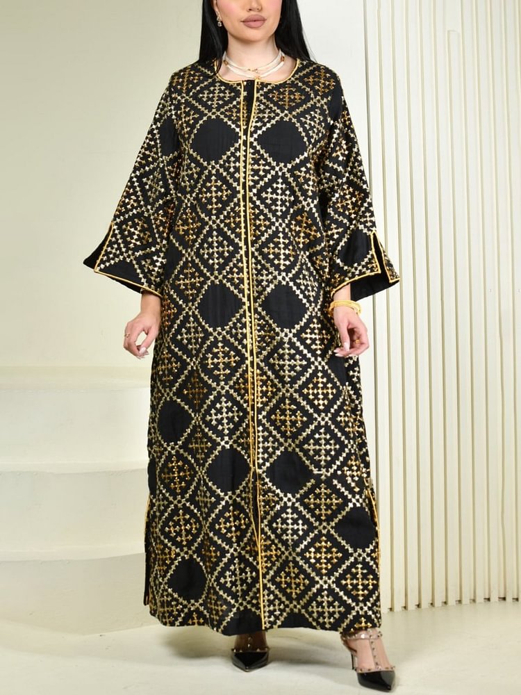 Retro Irregularity Round Neck Long Sleeve Women Gown