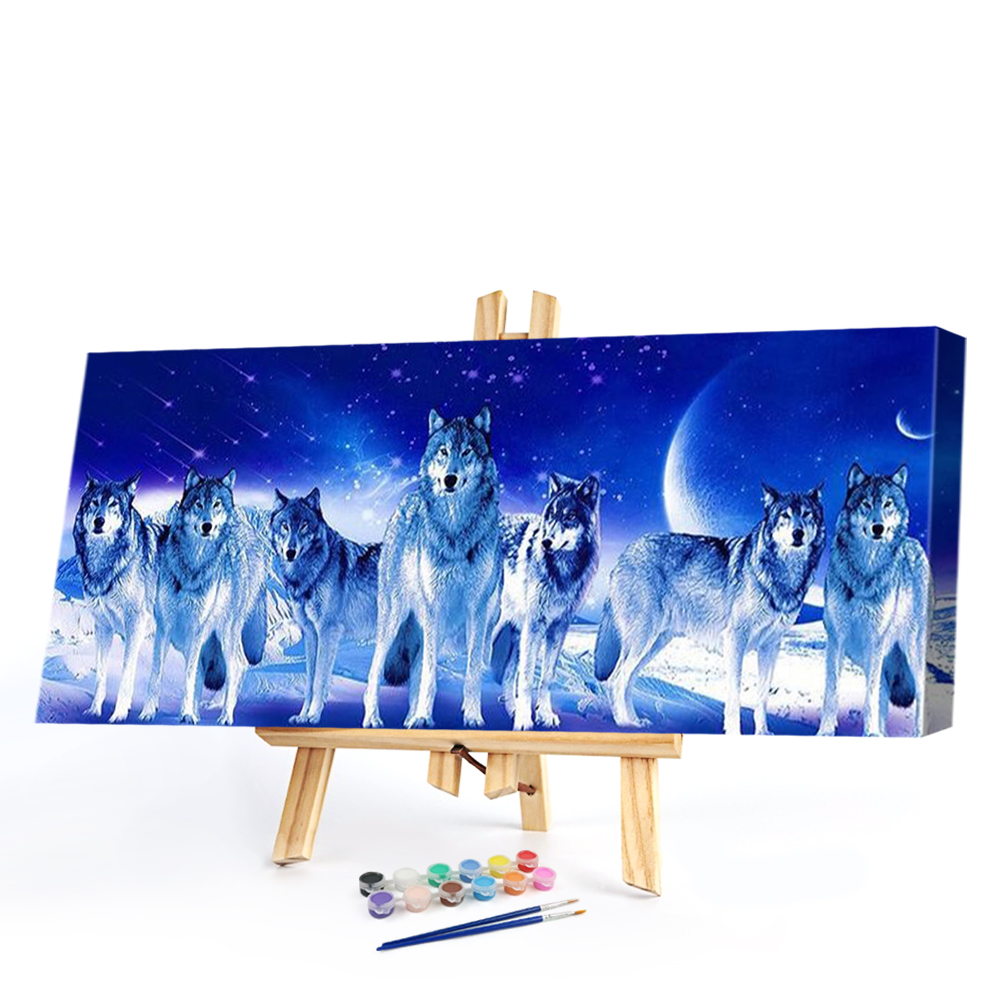 

80*40CM - Paint By Numbers - Pack Of Wolves (Big Size), 501 Original