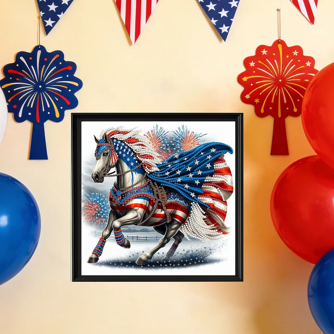 Diamond Painting - Partial Special Shaped Drill - Independence Day Horse(Canvas|30x30cm)