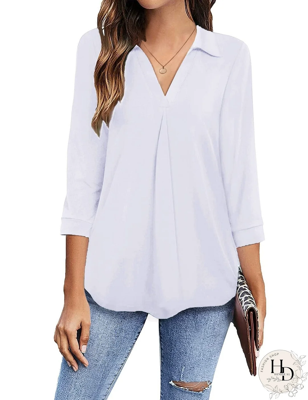 Solid Color V Neck Shirt for Women