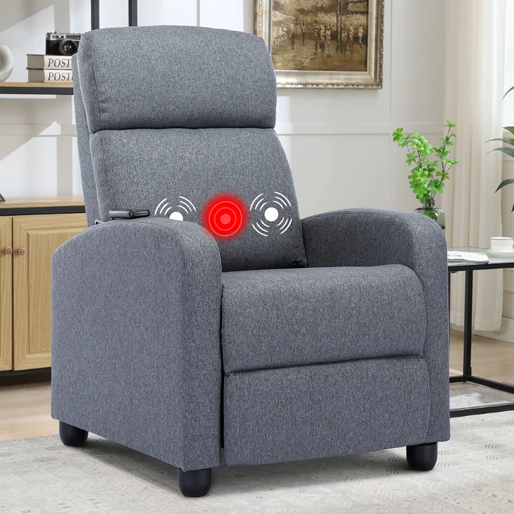 Electric Fabric Recliner with 8-Massage Modes High Back Glider Recliner with Timer function, Grey