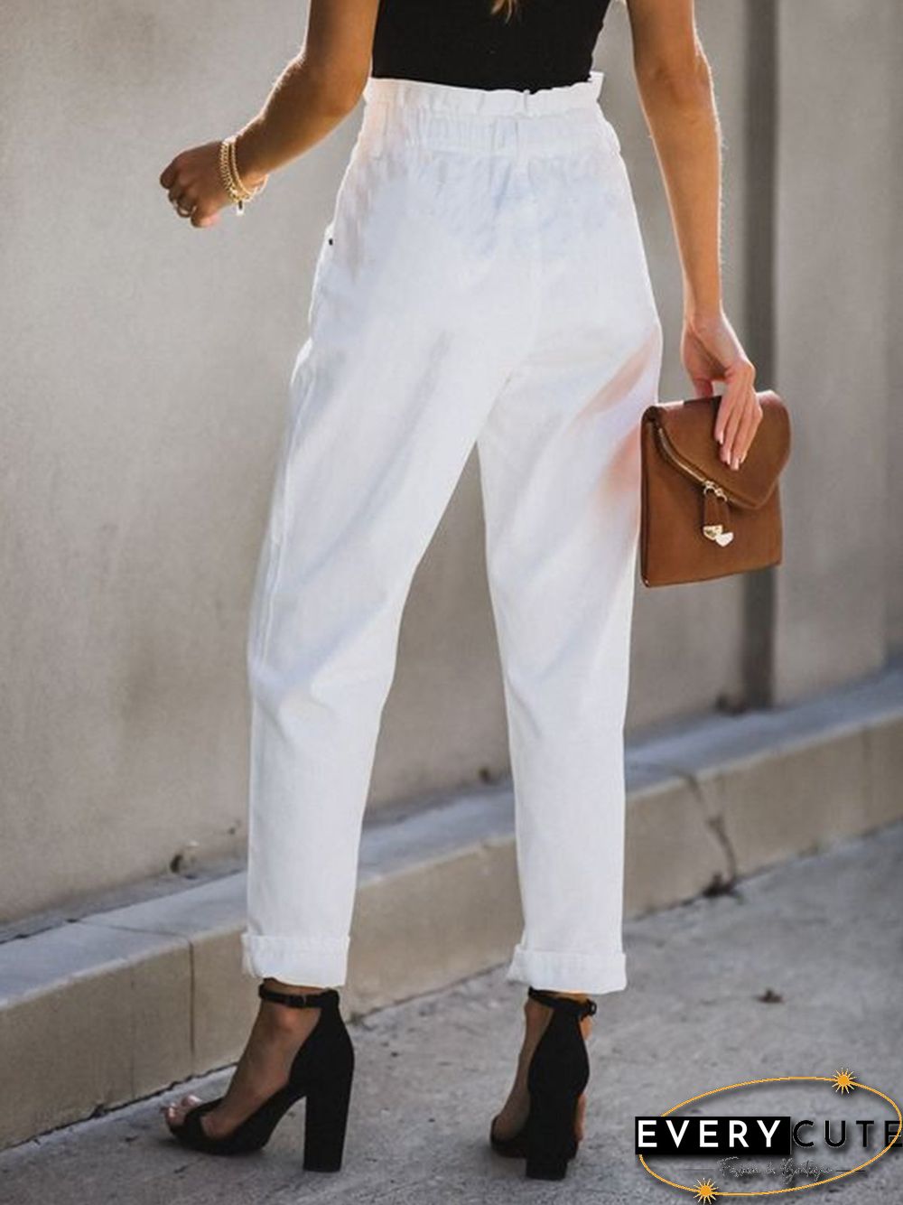 Women Casual Plain Autumn Natural Loose Elastic Band Straight pants Long H-Line Casual Pants