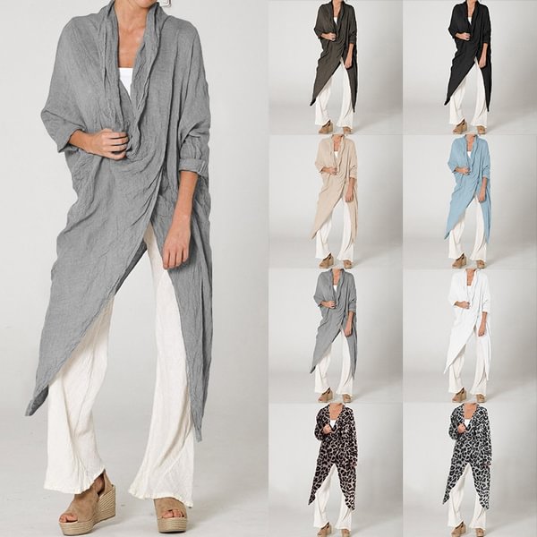 Womens Long Sleeve Blouse Tee Asymmetric Cotton Linen Long Shirt Casual Loose Plus Size Tops S-5XL - Chicaggo