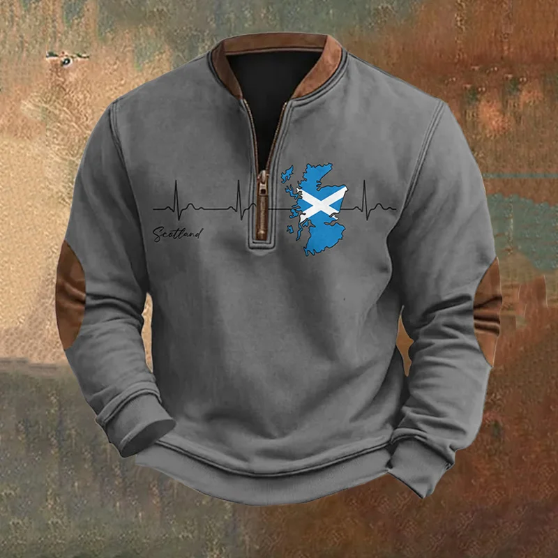 Scottish Flag Print Zip Sweatshirt