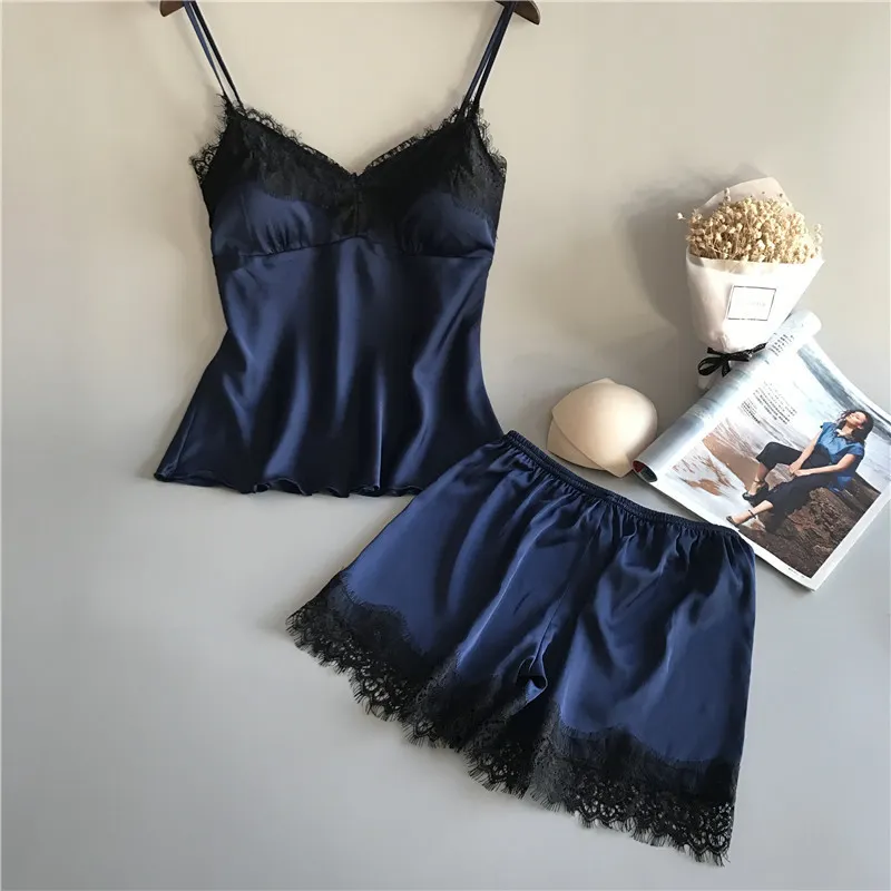 Churchf 2019 Hanging Pyjamas Women's Summer Sexy Ice Wire Two-Piece Set With Silk Shorts Gathering Big-Size Thin Homewear