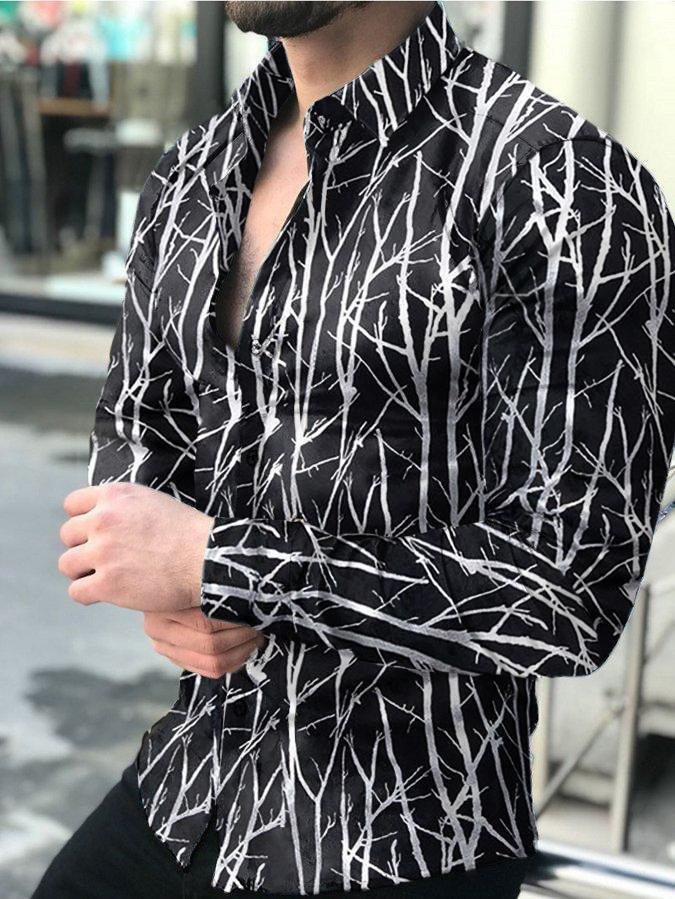 Graffiti print lapel collar long sleeve shirt