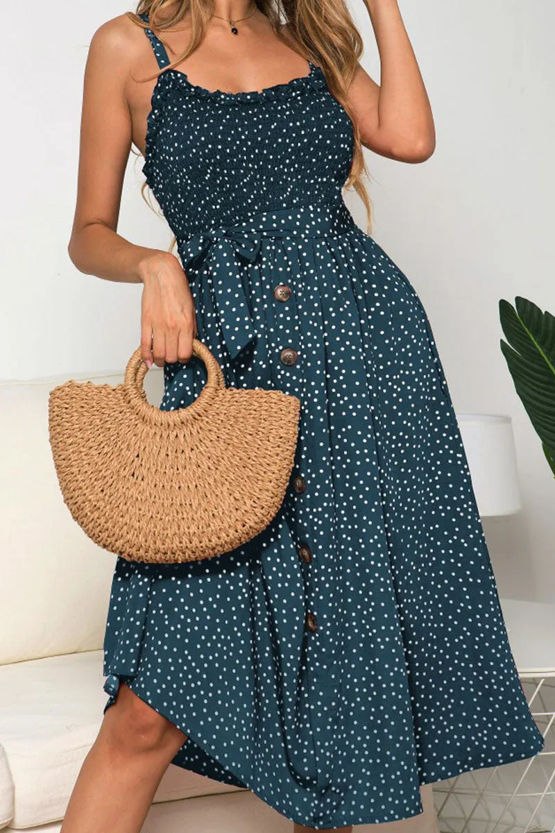 Fashion Street Dot Split Joint Spaghetti Strap A Line Dresses