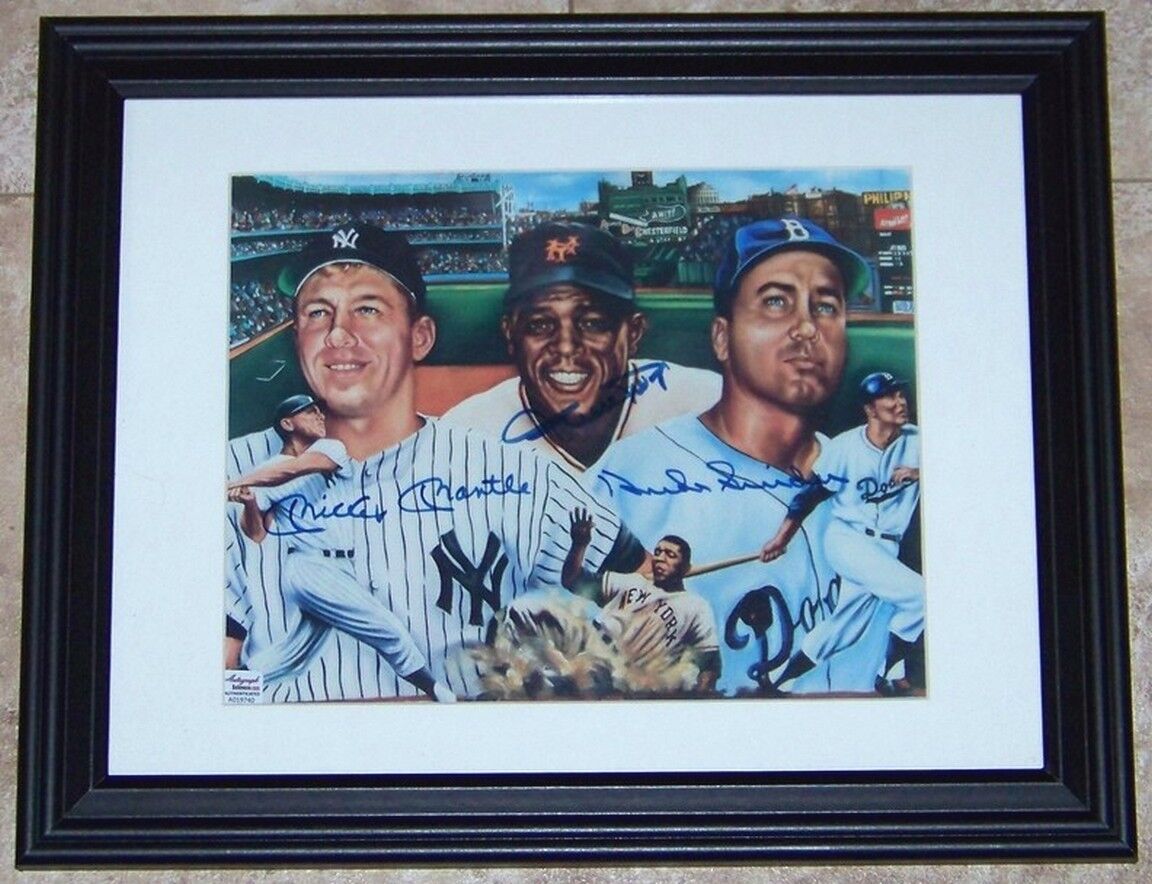 Mickey Mantle Willie Mays Duke Snider Signed Autographed Baseball Photo Poster painting AR LOA!