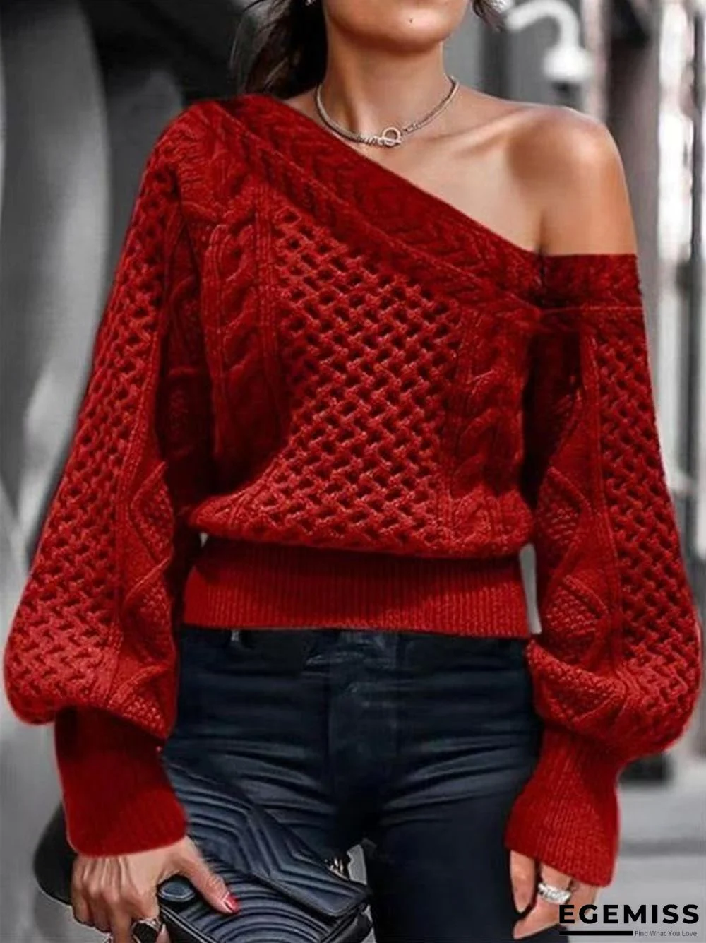 Pullover Inclined Shoulder New O-neck One-shoulder Knitted Sweater | EGEMISS