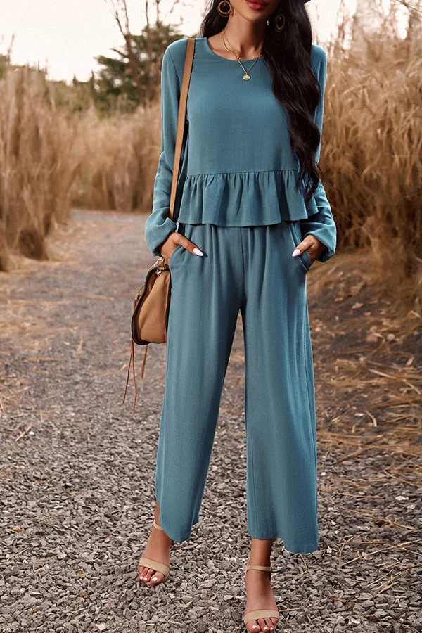 Temperament casual suit solid color long-sleeved top loose trousers