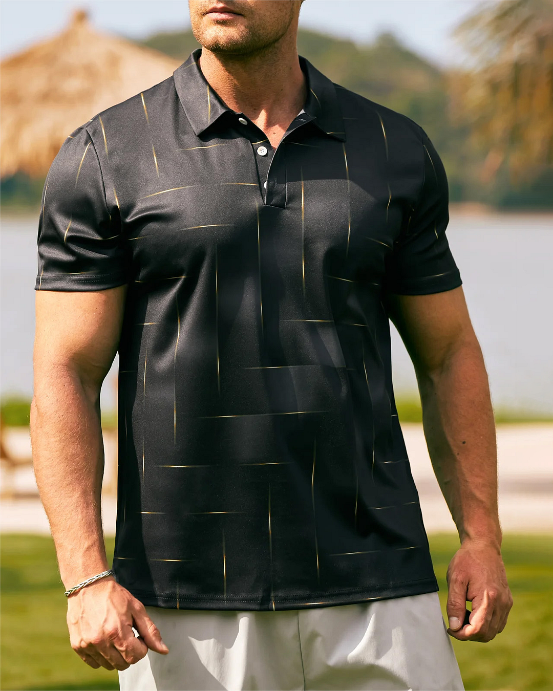Men's Casual Color Block Short Sleeve Polo Shirt 026