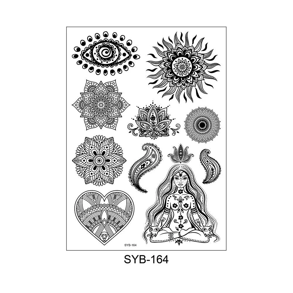 9 Kinds Mandala Totems Tattoo Waterproof Temporary Body Art Stickers Black Color Disposable Makeup Concealer Sticker Convenient