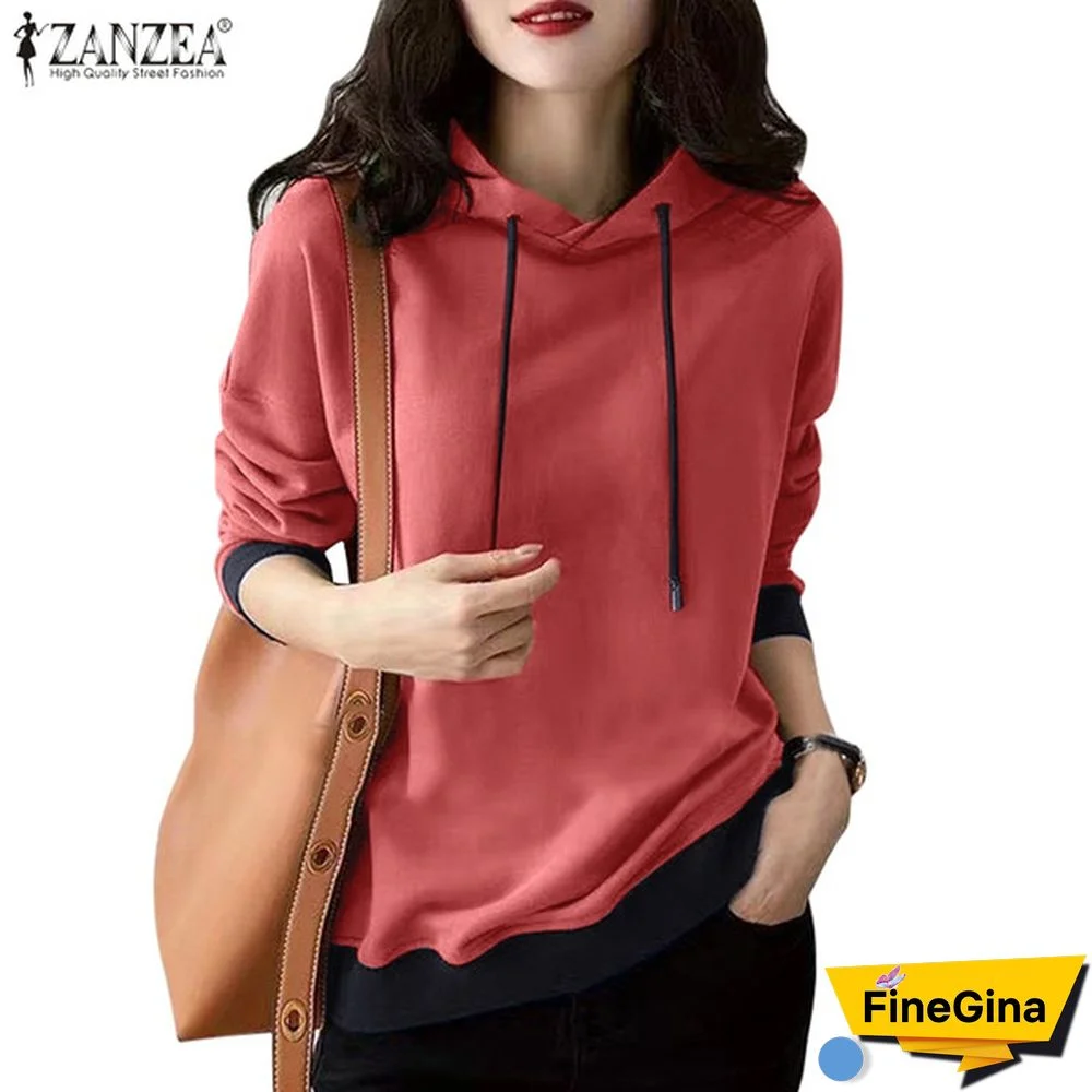Zanzea Korean Fashion Solid Loose Hooded Sweatshirts Sports Sweatshirt Pullovers Women Casual Hoodies