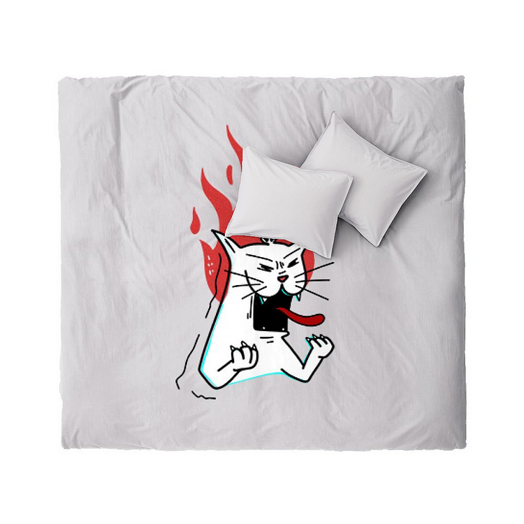 Angry White Kitten, Cat Duvet Cover Set