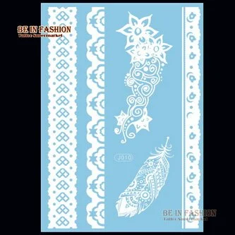 1sheet White Lace Henna Flash Tattoo Butterfly Feather Fake Temporary Tatoo Sticker Summer Style Body Art Beauty Jewelry J017