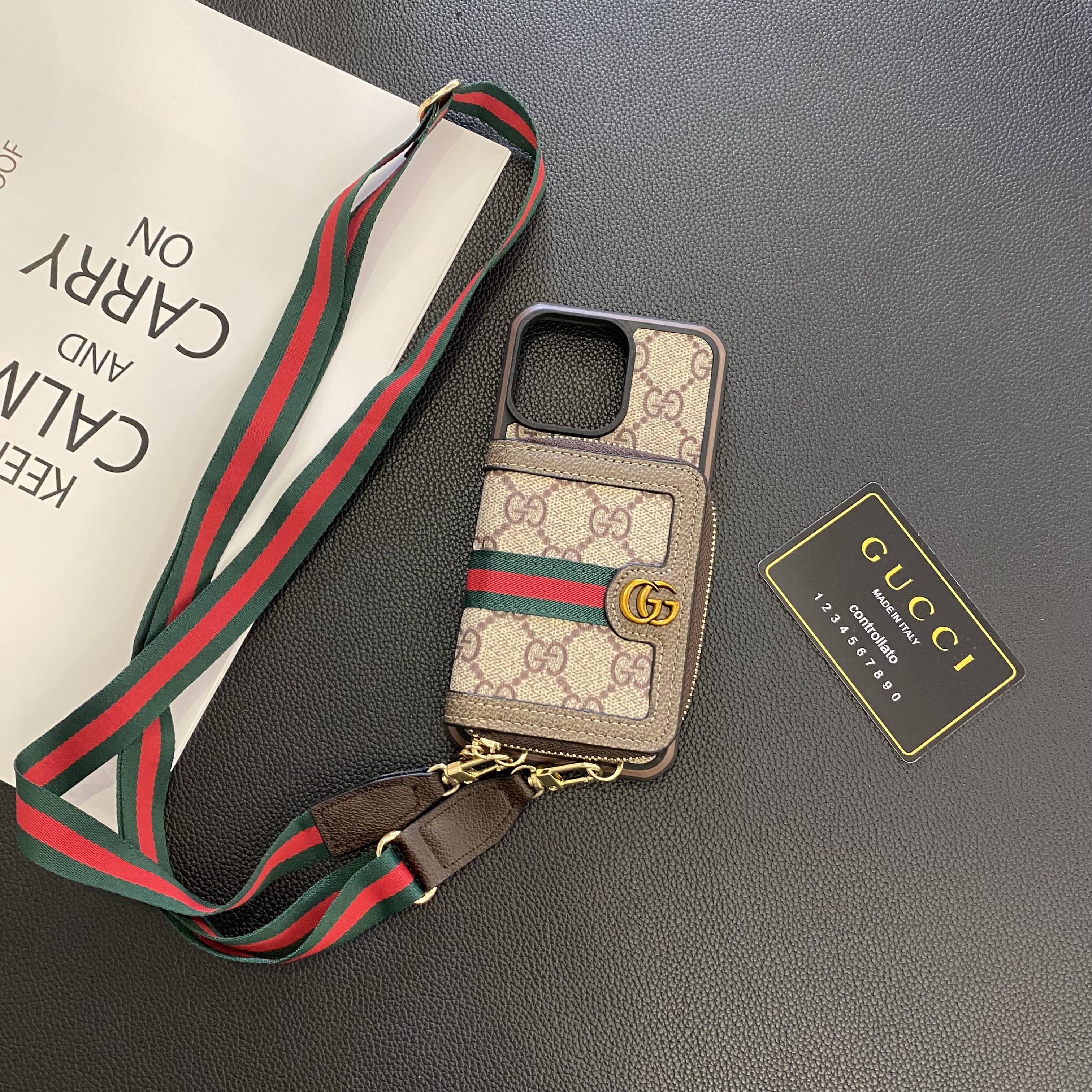 Gucci Crossbody Zipper Card Holder Luxury Apple iPhone Case