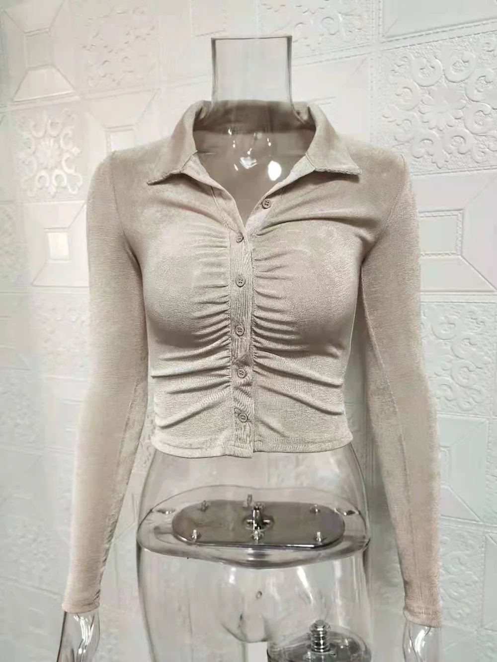 Nigikala Nigikala Summer New Fashion Sexy Hottie Flip-Flops Over-Necked Long-Sleeved Shirt Top Woman