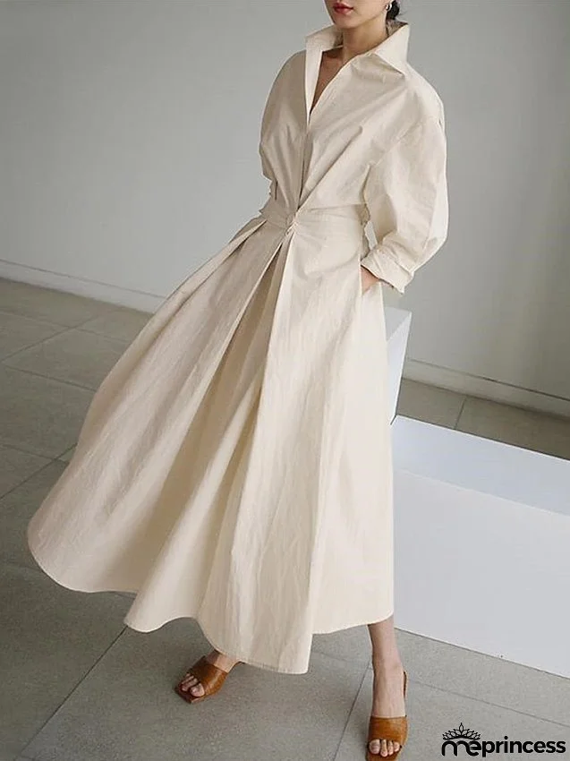 Casual Dress Work Dress Swing Dress Long Dress Maxi Dress Black Green Apricot Long Sleeve Pure Color Pocket Summer Spring Shirt Collar Fashion Office Loose Fit S M L XL XXL 3XL 4XL 5XL for Women