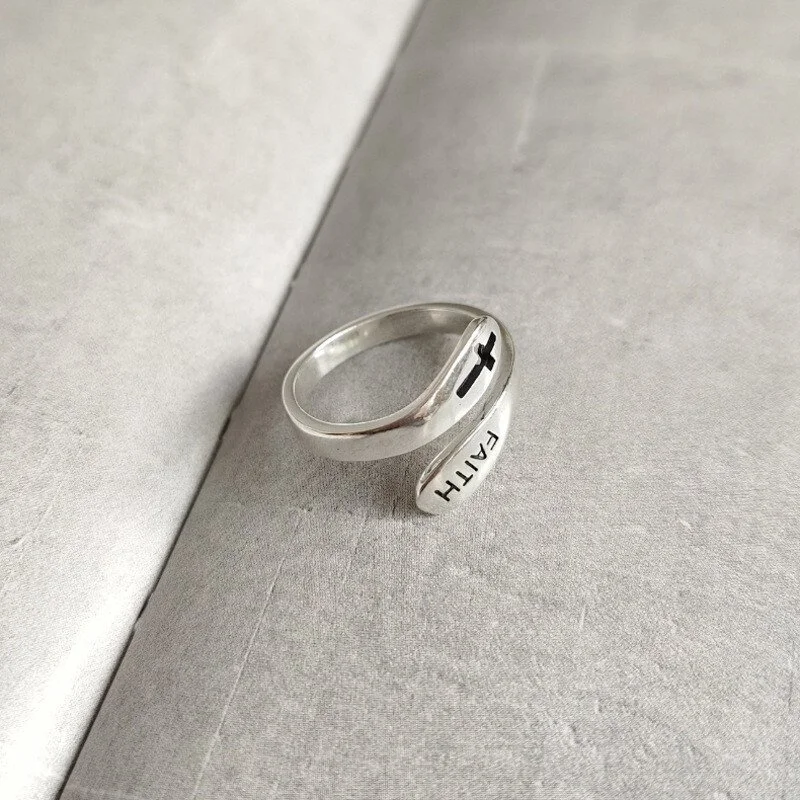 Sterling Silver Faith Ring Adjustable