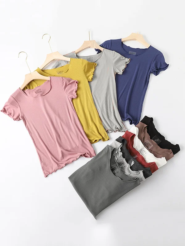 Modal Short Sleeve Round-Neck Roomy Casual T-Shirts