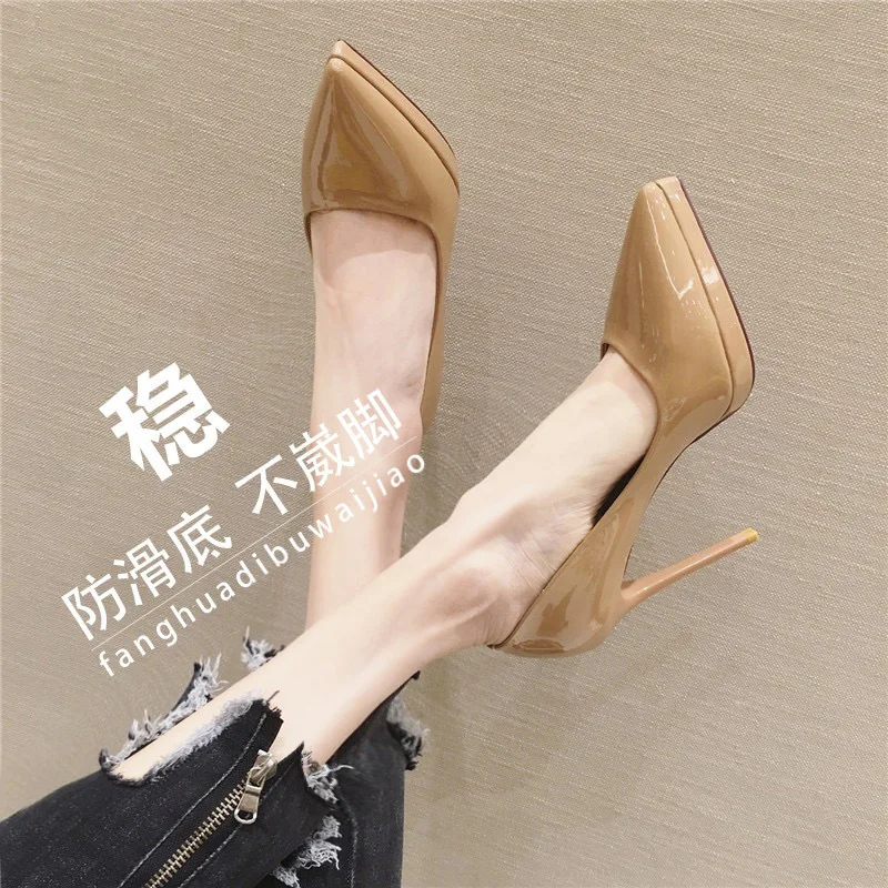 Breakj Breakj Sharp Temperament Ultra-High Heel Shoes Waterproof Table Fine Heel Night Shop Patent Leather Single Shoes Women Spring And Autumn Pink 12Cm Shallow Mouth