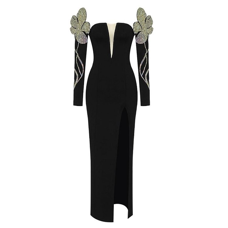 Promsstyle Promsstyle Rhinestone flower off shoulder high slit slim sexy dress Prom Dress 2023