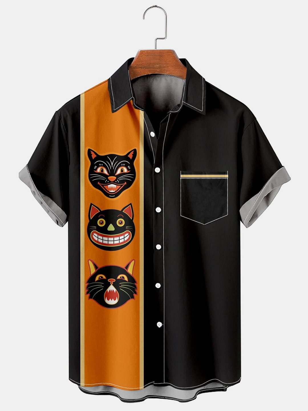 Men's Halloween Cat Simple Patchwork Comfortable Shirt