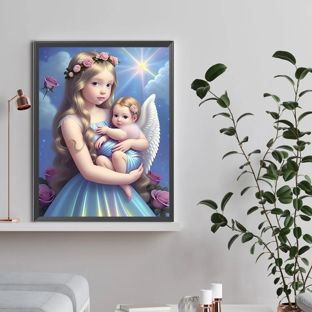 Full Round Diamond Painting 30*40cm - Little Girl And Angel