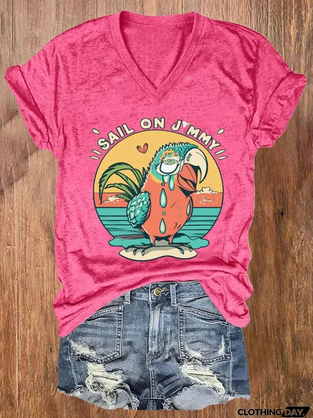 Women's Sail On Jimmy V-Neck Short Sleeve Print T-Shirt