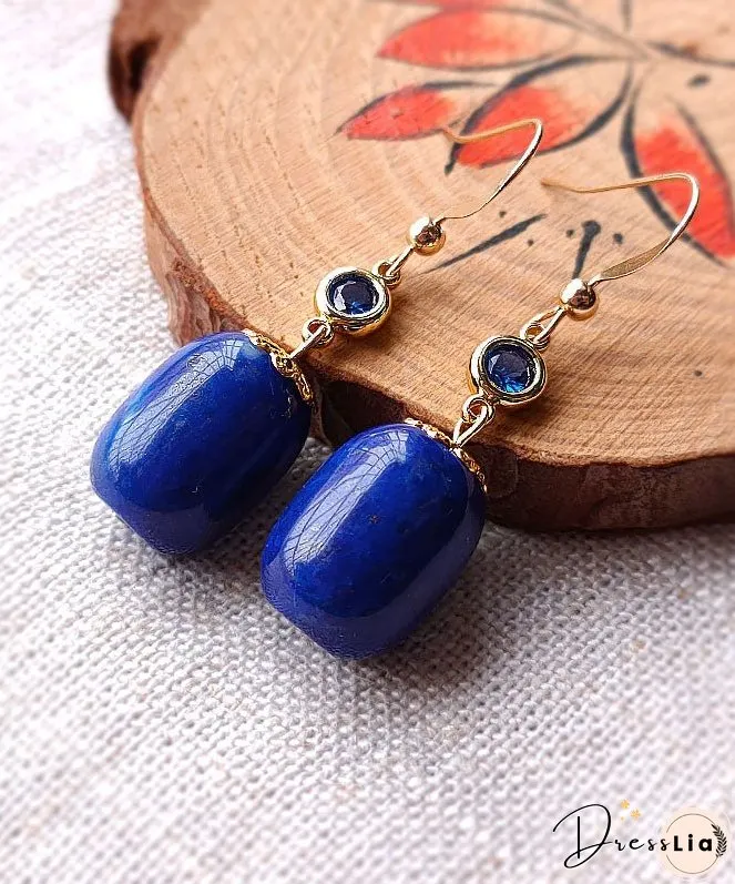 Skinny Royal Blue 14K Gold Gem Stone Drop Earrings