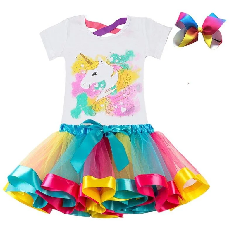 Unicorn Clothing Sets Baby Girls Clothes 2021 Summer Princess Party Unicorn Colorful tutu Dress Kids Birthday Ball Gown Dresses